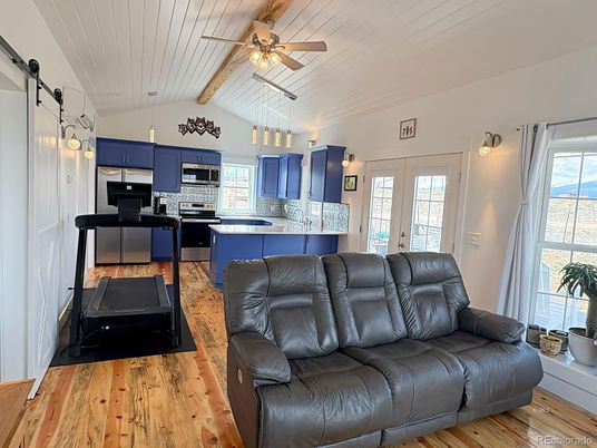 Interior, Kitchen, Living room, Pendant Lights, Stainless Steel Appliances, Wood Texture Flooring