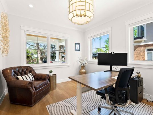 Home Office, Interior, Recessed Lighting, Wood Texture Flooring