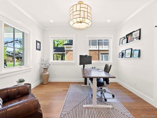 Home Office, Interior, Recessed Lighting, Wood Texture Flooring