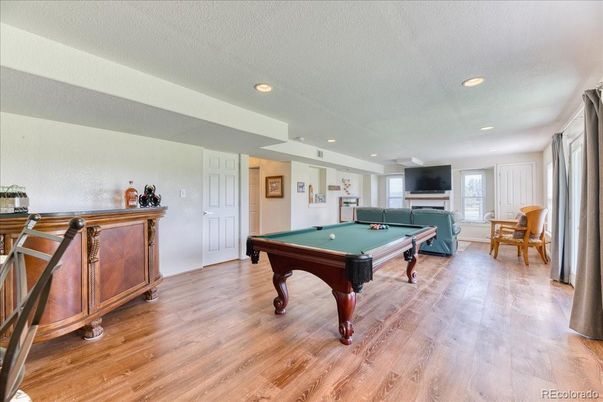 Billiard Table, Game Room, Interior, Recessed Lighting, Wood Texture Flooring
