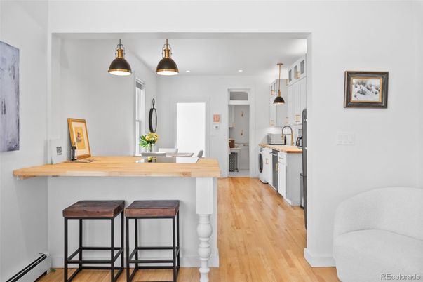 Interior, Kitchen, Pendant Lights, Recessed Lighting, Wood Texture Flooring