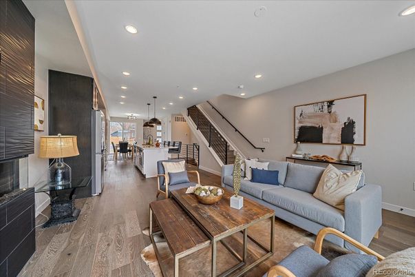 Dining room, Interior, Kitchen, Living room, Pendant Lights, Recessed Lighting, Wood Texture Flooring