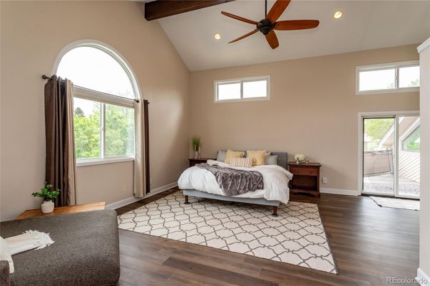 Bedroom, Interior, Recessed Lighting, Wooden Beams, Wood Texture Flooring