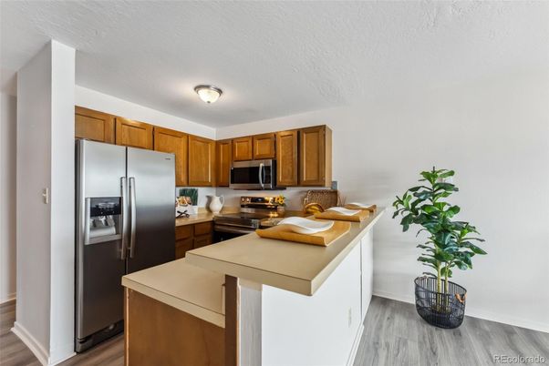 Interior, Kitchen, Stainless Steel Appliances, Wood Texture Flooring