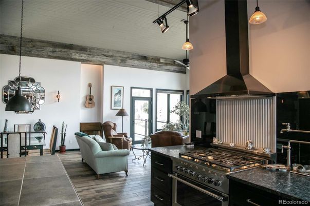 Dining room, Interior, Kitchen, Living room, Pendant Lights, Wood Texture Flooring