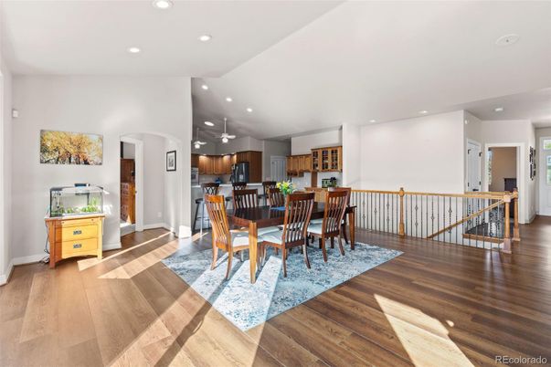 Dining room, Interior, Kitchen, Recessed Lighting, Wood Texture Flooring