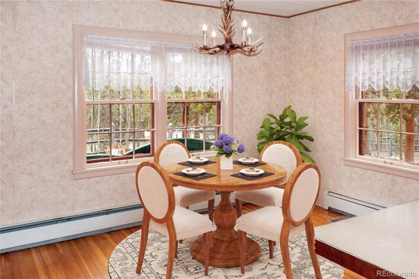 Chandelier, Dining room, Interior, Wood Texture Flooring