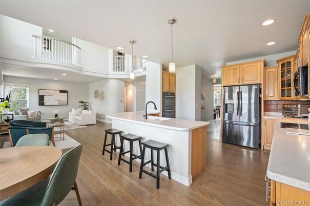 Interior, Kitchen, Living room, Pendant Lights, Recessed Lighting, Stainless Steel Appliances, Wood Texture Flooring