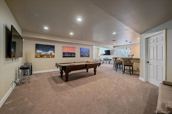 Billiard Table, Game Room, Interior, Pendant Lights, Recessed Lighting