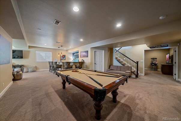 Billiard Table, Game Room, Interior, Pendant Lights, Recessed Lighting