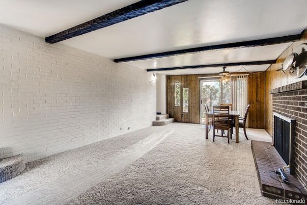 Dining room, Fireplace, Interior, Stone Walls