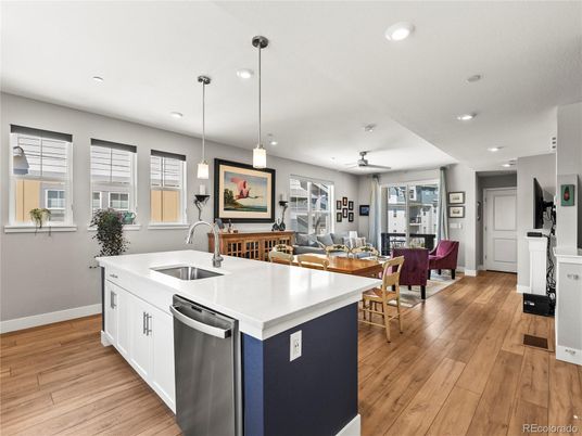 Dining room, Interior, Kitchen, Living room, Pendant Lights, Recessed Lighting, Wood Texture Flooring