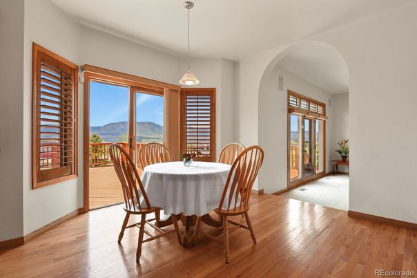 Dining room, Interior, Pendant Lights, Wood Texture Flooring