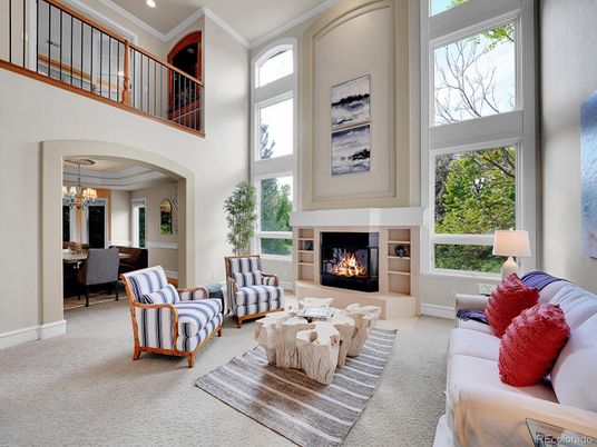 Chandelier, Dining room, Fireplace, Interior, Living room, Recessed Lighting