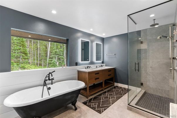 Bathroom, Dual Sink Vanities, Free Standing Baths, Glass Shower, Interior, Recessed Lighting