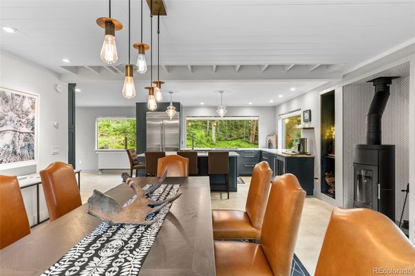 Dining room, Fireplace, Interior, Living room, Pendant Lights, Recessed Lighting