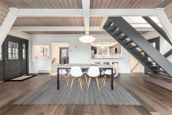 Dining room, Interior, Pendant Lights, Wooden Ceilings, Wood Texture Flooring