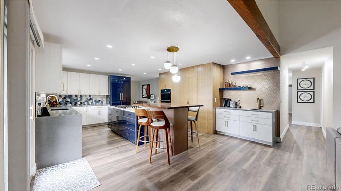 Interior, Kitchen, Pendant Lights, Recessed Lighting, Wooden Beams, Wood Texture Flooring