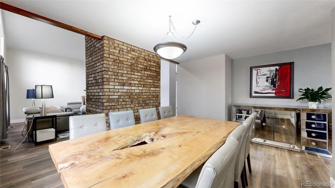 Dining room, Interior, Stone Walls, Wood Texture Flooring