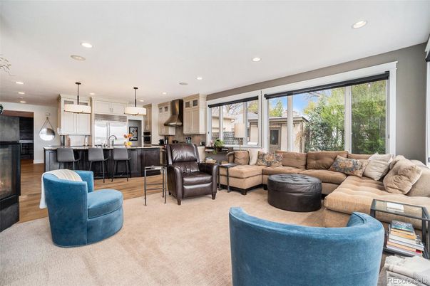 Interior, Kitchen, Living room, Pendant Lights, Recessed Lighting, Stainless Steel Appliances, Wood Texture Flooring