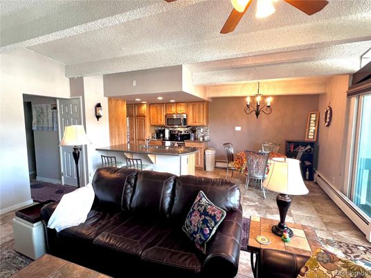 Chandelier, Dining room, Interior, Kitchen, Living room, Recessed Lighting, Stainless Steel Appliances