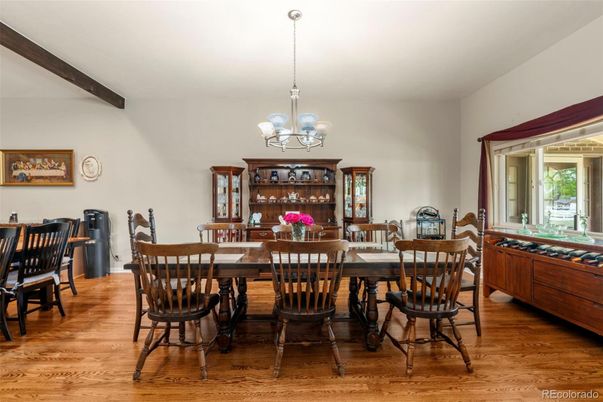 Chandelier, Dining room, Interior, Wooden Beams, Wood Texture Flooring