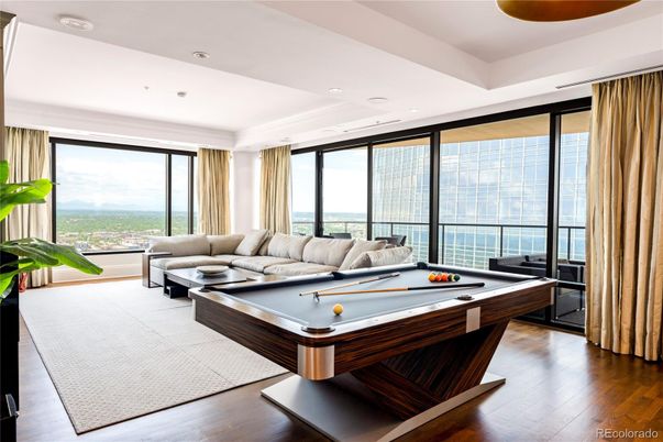 Billiard Table, Game Room, Interior, Living room, Recessed Lighting, Water, Wood Texture Flooring