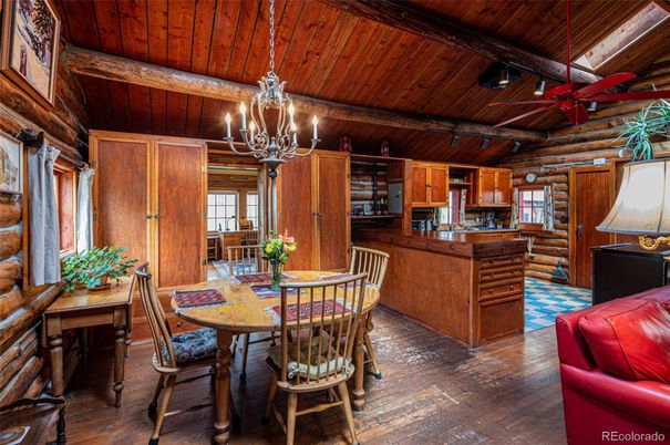 Chandelier, Dining room, Interior, Kitchen, Wooden Beams, Wooden Ceilings, Wood Texture Flooring, Wooden Walls
