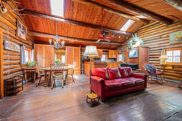 Chandelier, Dining room, Interior, Kitchen, Living room, Wooden Beams, Wooden Ceilings, Wood Texture Flooring, Wooden Walls