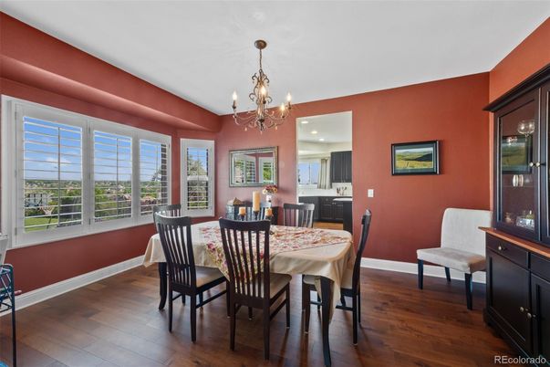 Chandelier, Dining room, Interior, Recessed Lighting, Wood Texture Flooring