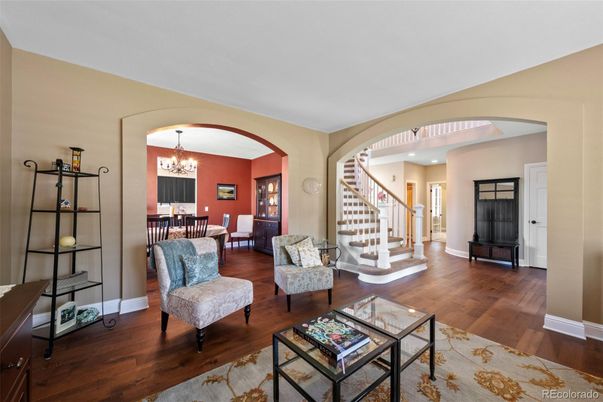 Chandelier, Dining room, Interior, Living room, Recessed Lighting, Wood Texture Flooring