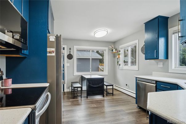 Interior, Kitchen, Stainless Steel Appliances, Wood Texture Flooring