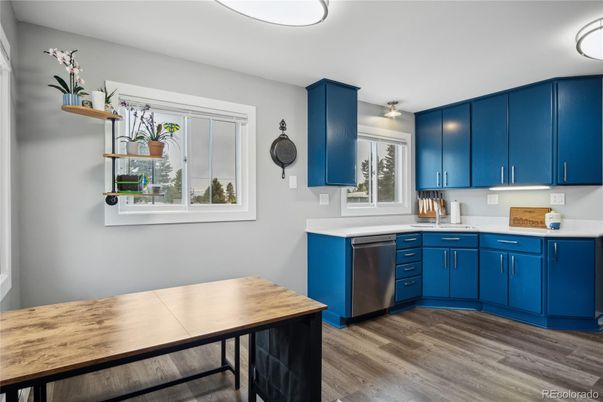 Interior, Kitchen, Stainless Steel Appliances, Wood Texture Flooring