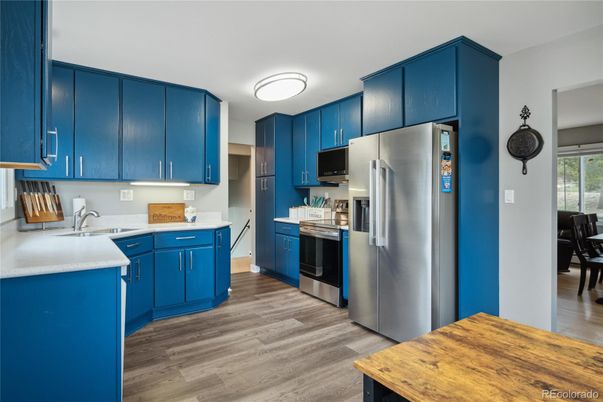 Interior, Kitchen, Stainless Steel Appliances, Wood Texture Flooring