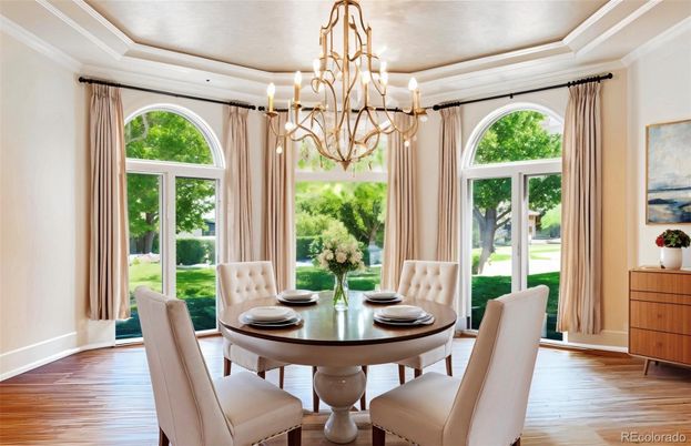 Chandelier, Dining room, Interior, Wood Texture Flooring