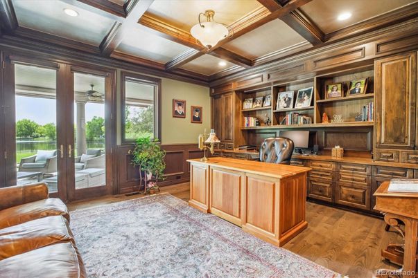 Home Office, Interior, Recessed Lighting, Wooden Beams, Wood Texture Flooring