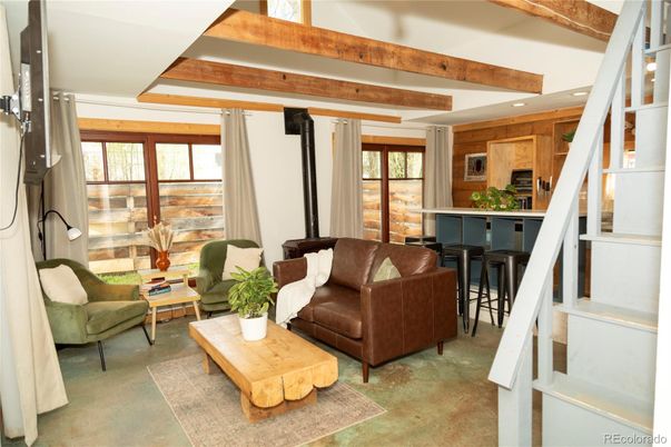 Interior, Living room, Recessed Lighting, Wooden Beams