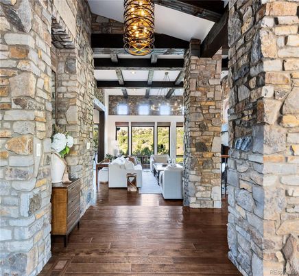 Interior, Living room, Recessed Lighting, Stone Walls, Wood Texture Flooring