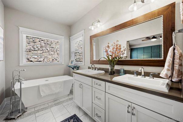 Bathroom, Dual Sink Vanities, Free Standing Baths, Interior, Marble
