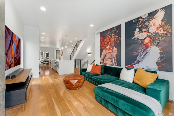 Interior, Kitchen, Living room, Pendant Lights, Recessed Lighting, Wood Texture Flooring