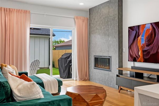 Fireplace, Interior, Recessed Lighting, Wood Texture Flooring