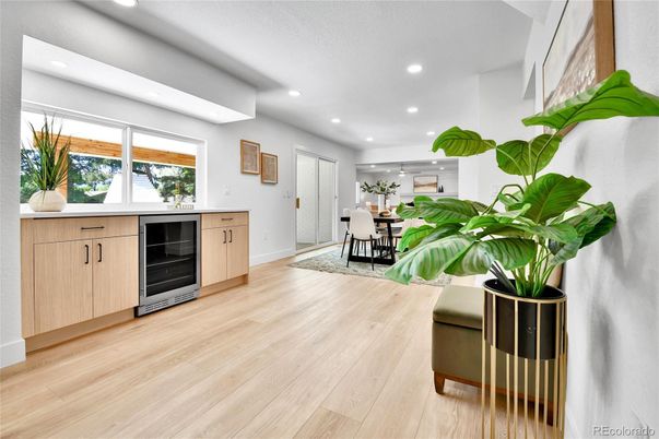 Dining room, Interior, Recessed Lighting, Wood Texture Flooring