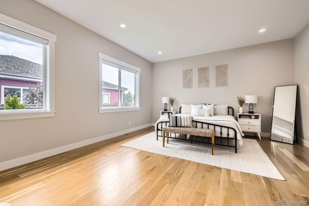Bedroom, Interior, Recessed Lighting, Wood Texture Flooring