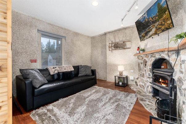 Fireplace, Interior, Recessed Lighting, Wood Texture Flooring