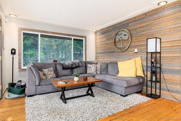 Interior, Living room, Recessed Lighting, Wood Texture Flooring, Wooden Walls