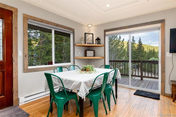 Dining room, Interior, Recessed Lighting, Wood Texture Flooring