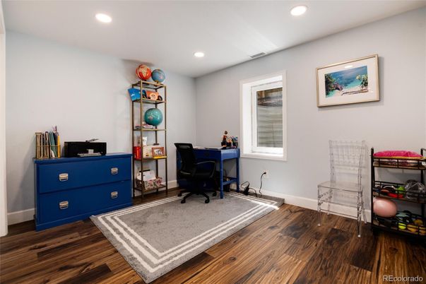 Home Office, Interior, Recessed Lighting, Wood Texture Flooring