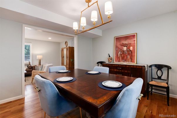 Chandelier, Dining room, Interior, Recessed Lighting, Wood Texture Flooring