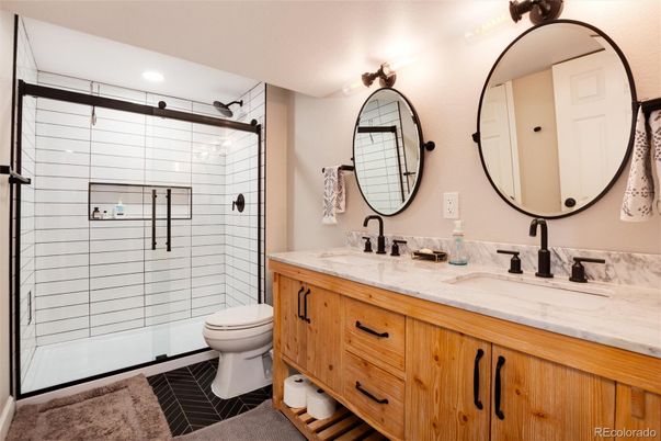 Bathroom, Dual Sink Vanities, Glass Shower, Interior, Recessed Lighting