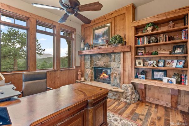 Fireplace, Home Office, Interior, Wood Texture Flooring